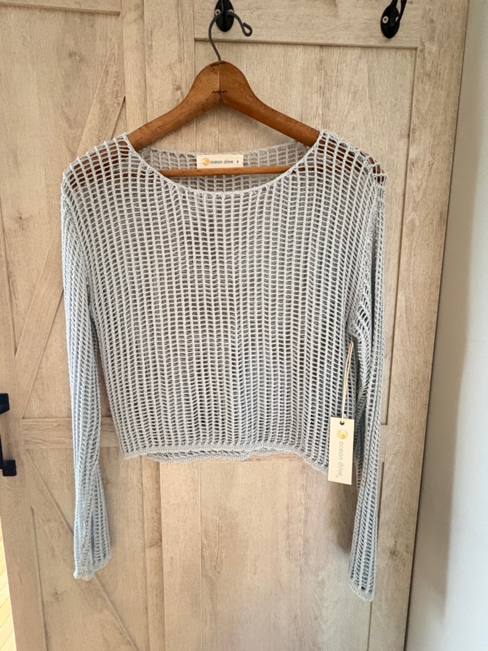 Ocean Drive Lightweight Open-Knit Long Sleeve Top - Light Blue